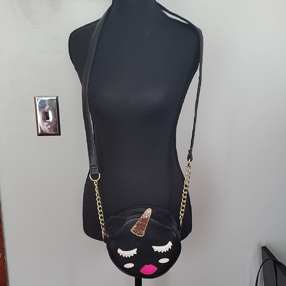 Betsey Johnson Black and Gold Unicorn Crossbody Bag - Picture 1 of 13